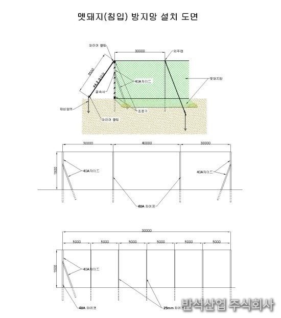 멧돼지(침입) 방지망 설치 도면